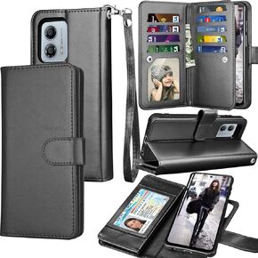 Tekcoo Wallet Case For Motorola Moto G 5G 2023 | Moto G (2023 Only) | XT2313, Luxury PU Leather Cash Credit Card Slots Holder Carrying Folio Flip Cover [Detachable Magnetic Hard Cases] Lanyard - Black