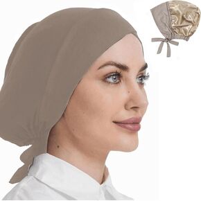 Women Soft Double Layer Satin Jersey Hijab Cap Under Scarf Hat Islamic Muslim Turban Hat Hijab Cap with Tie-Back Closure