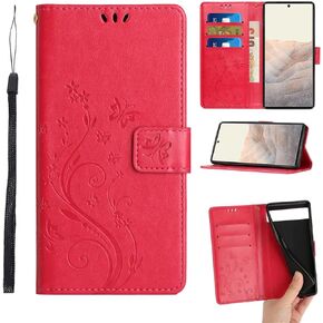 Mavis's Diary Pixel 7a Case Wallet, Magnetic Leather Folio Cover for Google Pixel 7a Flip Case with Card Holder Kickstand, Butterfly Floral Embossed Folding Phone Case for Women (Dark Purple)