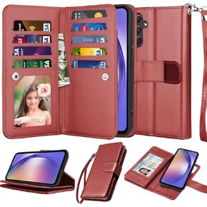 Njjex Galaxy A54 5G Case, for Samsung Galaxy A54 5G Wallet Case, [9 Card Slots] PU Leather ID Credit Holder Folio Flip [Detachable] Kickstand Magnetic Phone Cover & Lanyard for Samsung A54 [Black]