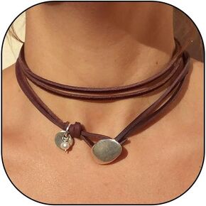 FUTIMELY Trendy Boho Choker Necklaces for Woman,Vintage Layered Leather Cord Necklace,Hippie Cowgirl Necklace for Teen Girls Gift Jewelry Statement Necklace