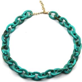 Acrylic Leopard Print Chain Necklace Acetic Acid Board Leopard Print Paperclip Link Chain Necklace Punk Statement Chunky Resin Chain Collar for Women Girl Fashion Jewelry