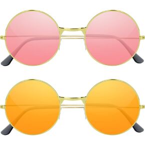 NEBURORA Round Hippie Sunglasses Metal Frame Colored Circle Glasses for Women Men 70s Retro Disco Party Accessory
