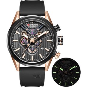 Chronograph Watches for Men Black Big Face Analog Quartz Watch Fashion Luminous Waterproof Luxury Calendar Sport Mens Wrist Watch with Silicone Strap