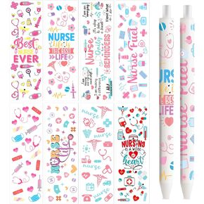 UV DTF Nurse Pen Transfer Stickers: 48 Pcs Nurse Themed UV DTF Pen Transfer Stickers Personalized Wraps for Pencil Ballpoint Pen DIY Gift