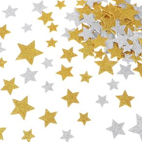 Giantree 200 Pcs Glitter Foam Stickers, Gold & Silver Self Adhesive Stars Stickers 4 Size Mini Star Shapes Glitter Stickers for Kid's Arts Craft Supplies Greeting Cards
