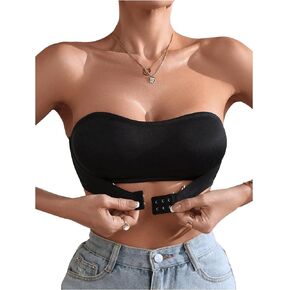 WDIRARA Women's Solid Button Front Bandeau Bra Strapless Wireless Bras