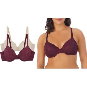 ELLEN TRACY Everyday T-Shirt Bra with Underwire - Solid and Textured Mesh Overlay - 2-Pack Multipack