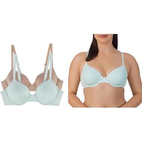 ELLEN TRACY Everyday T-Shirt Bra with Underwire - Solid and Textured Mesh Overlay - 2-Pack Multipack