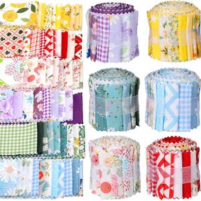 Riakrum 60 Pcs Jelly Cotton Fabric Rolls Vintage Quilting Fabric Strips Precut Quilting Fabric Floral Patchwork Craft for Weaving Quilting, 60 Styles