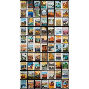 Riley Blake National Parks Posters 23" Panel Black, Fabric by the Yard