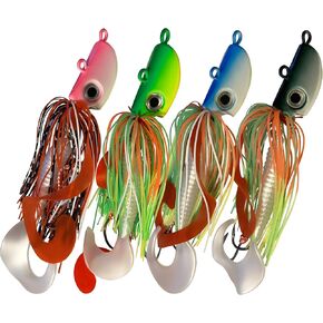 4 Bearded Bucktail Saltwater Octopus Jigs Striper, Flounder, Fluke, Bass, Bluefish, Blackfish Offshore, Surf Fishing Speed, Slow Jigging, Vertical Pitching Lures Assorted Kit in Saudi Arabia