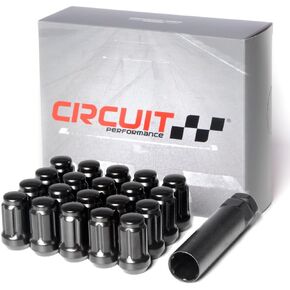 Circuit Performance Spline Drive Tuner Acorn Lug Nuts Black 1/2x20 1/2" Forged Steel (24pc + Tool)