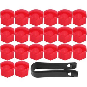 Keenso 20Pcs 17mm Car Lug Nut Bolt Screw Cover Wheel Hub Covers Tyre Protection Cap and Removal Tool Universal(Red)