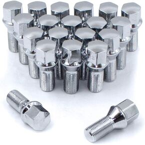 Wheel Accessories Parts Set of 20 Chrome 12x1.5 Lug Bolts Conical Seat with 17mm Hex, 33 mm Shank Length, Acorn Seat Lug Bolt Designed for Aftermarket Wheels (20 Bolts, Chrome, M12x1.5/12 1.5)