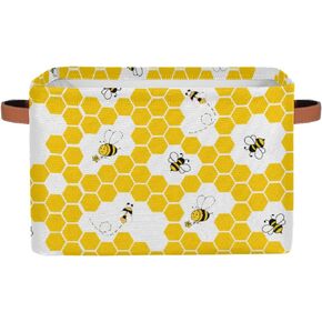 Cute Yellow Honey Bee Storage Basket Bin Geometric Honeycomb Collapsible Fabric Large Toys Storage Cube Box with Handles Closet Shelf Cloth Organzier for Nursery Kids Bedroom,15x11x9.5 in,1 Pack