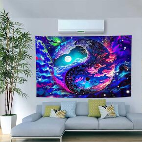 Aidatain Fantasy Colorful Sky Tapestry Moon Dazzling Nebula Yin and Yang Wall Tapestry, Large 40"x30" Flannel Fabric Art Tapestries Abstract Art Backdrop, For Living Room Bedroom Dorm GTOKAT0226