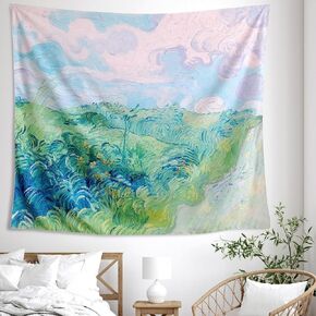 HXYYQQ Van Gogh Artwork Tapestry Green Wheat Fields Auvers Poster Wall Art for Home Bedroom Room Decor 59×51 Inch