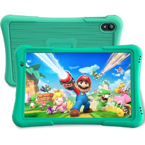 10 Inch Kids Tablet, Android 12 Tablet PC, Parental Control, Educational, 10.1' IPS HD Display, Dual Camera, 6000mAh, Toddler Tablet with Silicone Case, Gift for Boys(Green)