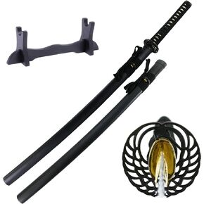 Makoto Kaze Series Handmade Sharp Katana Samurai Sword 40" - Black Dancing Crane Tsuba, Sword Stand Included
