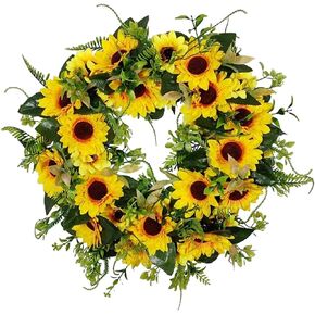 Artificial Sunflowers Wreath Spring Summer Wreath Artificial Flower Garland Front Door Hanging Pendant Ornaments for Wedding Party Home Decor 18inch
