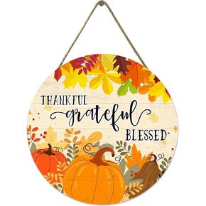 Thanksgiving Pumpkin Front Door Sign, Thanksgiving Fall Wooden Door Outdoor Porch Decor, Farmhouse Thanksgiving Wooden Wreath Indoor Wall Decor 12 Inch