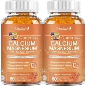 Calcium Magnesium Zinc Gummies with Magnesium Glycinate,Potassium,Vitamin C, D3, K2| 1200mg Plant Complex Calcium Supplement for Bone and Immune Support- Chewable Gummy sugar-free -(2pack) in Kuwait