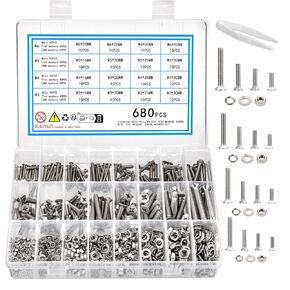 680pcs Phillips Screws Bolts and Nuts and Washers Assortment Kit, M3 M4 M5 M6 Stainless Steel Flat Head Countersunk Phillips Socket Cap Screws Nuts and Bolts Set