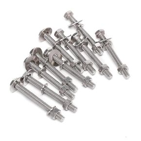 1/4-20x2-1/2" Complete Set Hex Head Screw Bolts,Nuts,Fender Flat washers,Split Lock Washers,Fully Threaded, Stainless Steel 18-8（304）, Bright Finish (10Set)
