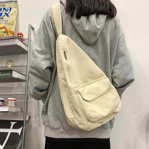 Canvas Sling Crossbody Bag for Women Men, Daypack Sling Bags Travel Casual Hiking Small Chest Shoulder Purse Bag Outdoor in Saudi Arabia
