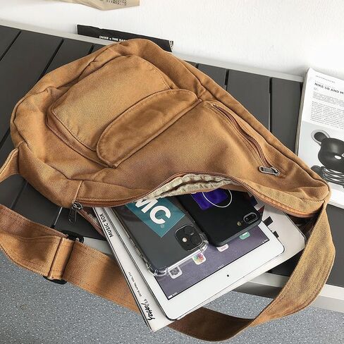 Canvas Sling Crossbody Bag for Women Men, Daypack Sling Bags Travel Casual Hiking Small Chest Shoulder Purse Bag Outdoor in Saudi Arabia
