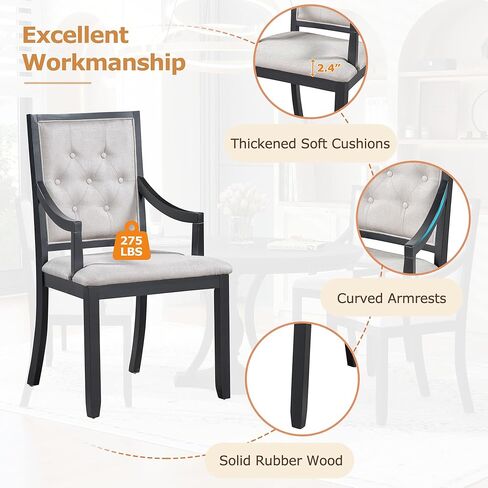 5 Piece Dining Set for 4 Person, Mid-Century Modern Extendable Round 4 Armchairs, Buton Tufted Backrests, Curved Armrests, Kitchen Table& Chairs for Home, Apartment, Liviing Room, Black in Kuwait