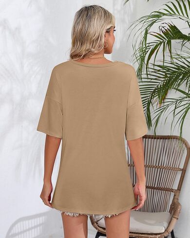 2 Pack Women's Oversized T Shirts, Half Sleeve V Neck Tunic Tops Casual Loose Fit Tees Comfy Plus Size Summer Shirts in Saudi Arabia