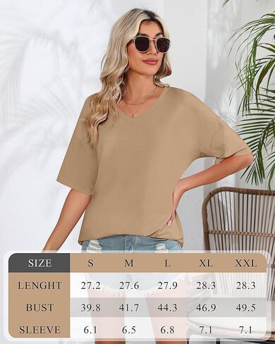 2 Pack Women's Oversized T Shirts, Half Sleeve V Neck Tunic Tops Casual Loose Fit Tees Comfy Plus Size Summer Shirts in Saudi Arabia