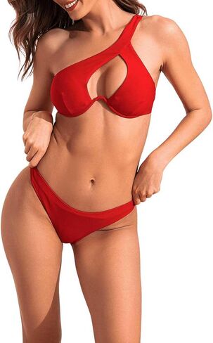 SweatyRocks Women's 2 Piece Cut Out Bathing Suit One Shoulder Bra High Cut Bikini Swimsuit in Saudi Arabia