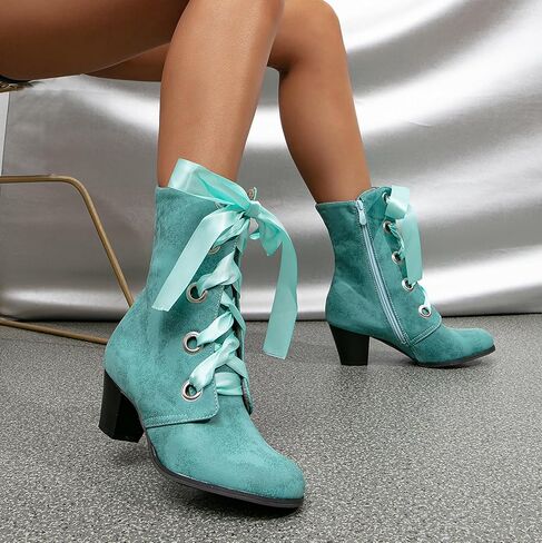 حذاء نسائي من getmorebeauty لمنتصف الساق بتصميم عتيق كلاسيكي برباط ومنخفض ومكتنز بمقدمة مدببة من الجلد حذاء للكاحل in Kuwait