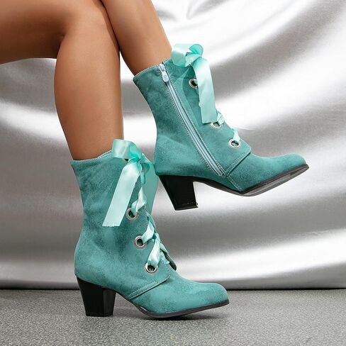 حذاء نسائي من getmorebeauty لمنتصف الساق بتصميم عتيق كلاسيكي برباط ومنخفض ومكتنز بمقدمة مدببة من الجلد حذاء للكاحل in Kuwait