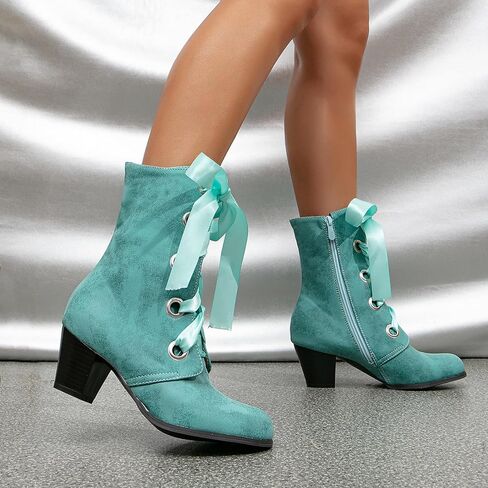 حذاء نسائي من getmorebeauty لمنتصف الساق بتصميم عتيق كلاسيكي برباط ومنخفض ومكتنز بمقدمة مدببة من الجلد حذاء للكاحل in Kuwait