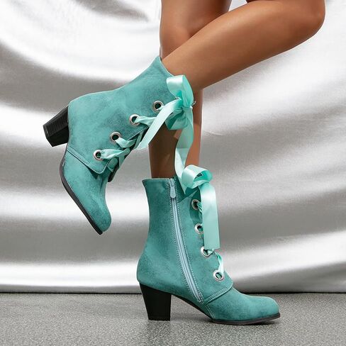 حذاء نسائي من getmorebeauty لمنتصف الساق بتصميم عتيق كلاسيكي برباط ومنخفض ومكتنز بمقدمة مدببة من الجلد حذاء للكاحل in Kuwait