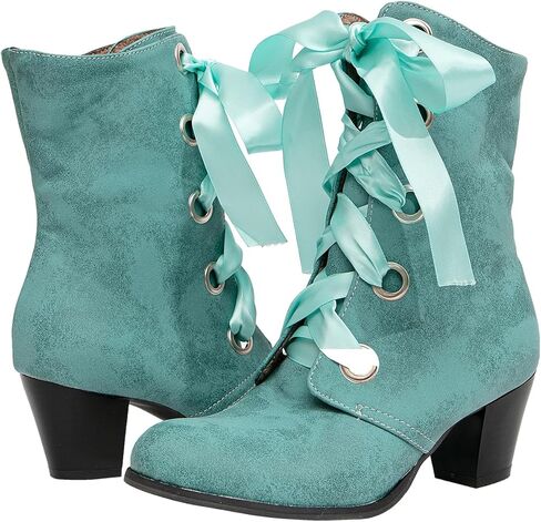 حذاء نسائي من getmorebeauty لمنتصف الساق بتصميم عتيق كلاسيكي برباط ومنخفض ومكتنز بمقدمة مدببة من الجلد حذاء للكاحل in Kuwait