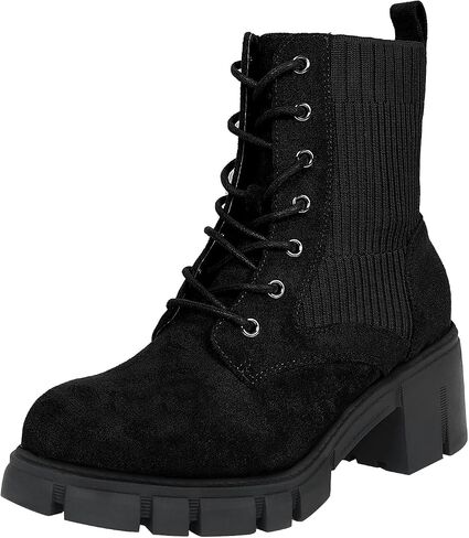 Women's Combat Boots Lace Up Round Toe Chunky Heel Ankle Boots for Outdoor Hiking Chelsea Booties, Faux Suede Leather in Saudi Arabia