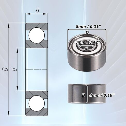 ACROPIX 693ZZ 3x8x4mm Double Metal Shield Single Row Deep Groove Ball Bearings Silver Tone - Pack of 20 in Saudi Arabia