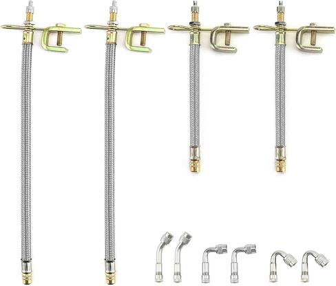 QWORK Valve Stem Extension Kit for Cars, RVs, Bicycles, and More - 4pc Stainless Steel + 6pc Brass, 7" and 12" Lengths, 45°, 90°, and 135° Angles in Saudi Arabia