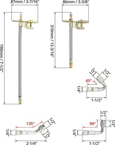 QWORK Valve Stem Extension Kit for Cars, RVs, Bicycles, and More - 4pc Stainless Steel + 6pc Brass, 7" and 12" Lengths, 45°, 90°, and 135° Angles in Saudi Arabia