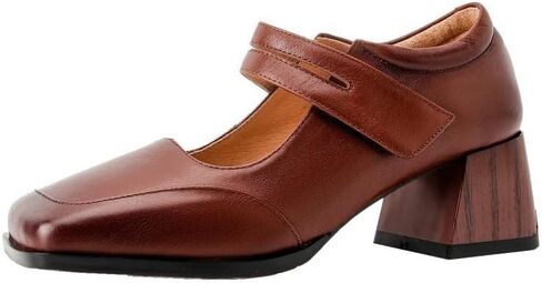 TinaCus Women's Retro Square Toe Genuine Leather Handmade Low Chunky Heel Buckle Mary Janes Shoes in Saudi Arabia