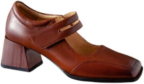 TinaCus Women's Retro Square Toe Genuine Leather Handmade Low Chunky Heel Buckle Mary Janes Shoes in Saudi Arabia