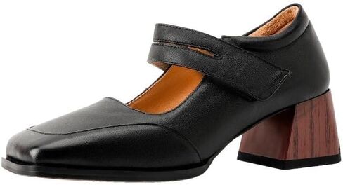 TinaCus Women's Retro Square Toe Genuine Leather Handmade Low Chunky Heel Buckle Mary Janes Shoes in Saudi Arabia
