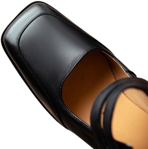 TinaCus Women's Retro Square Toe Genuine Leather Handmade Low Chunky Heel Buckle Mary Janes Shoes in Saudi Arabia