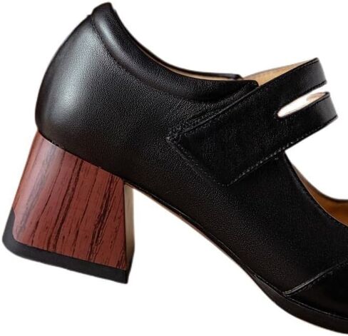 TinaCus Women's Retro Square Toe Genuine Leather Handmade Low Chunky Heel Buckle Mary Janes Shoes in Saudi Arabia