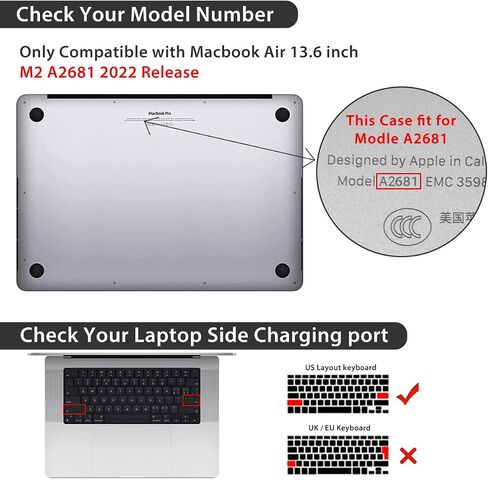 Compatible with MacBook Air 13.6 inch Case Model A2681 M2 2022 Release Touch ID & Liquid Retina Display, Plastic Hard Shell&Keyboard Cover&Screen Protector&Webcam Cover, Vintage Flower, in Saudi Arabia